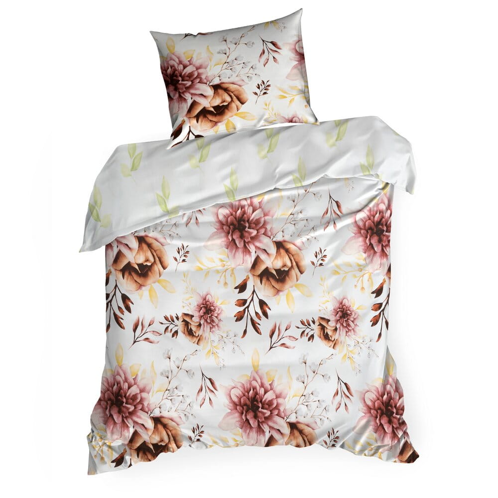 Pościel bawełniana kolor biały z z nadrukiem kwiatów LEA11 140x200 cm