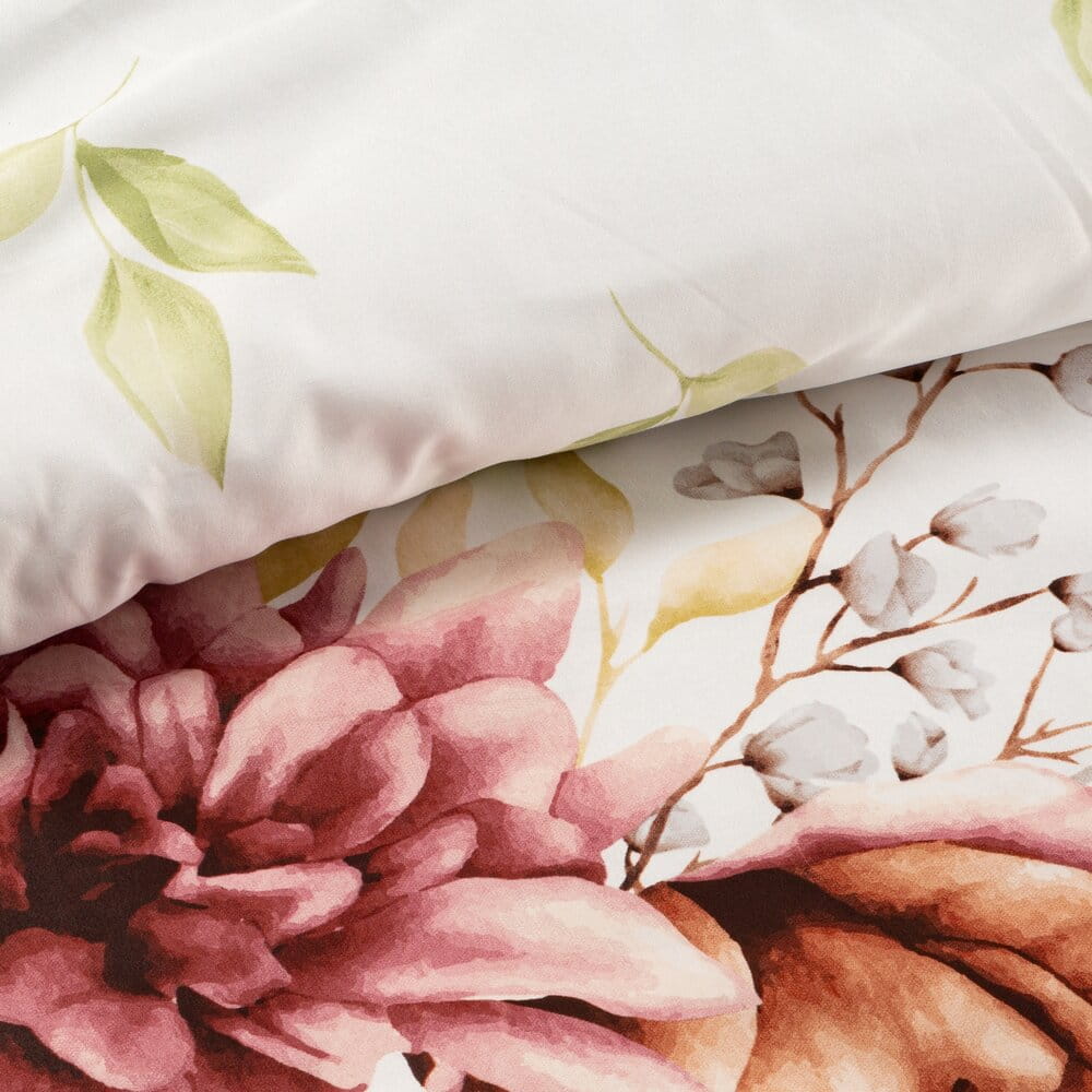 Pościel bawełniana kolor biały z z nadrukiem kwiatów LEA11 140x200 cm