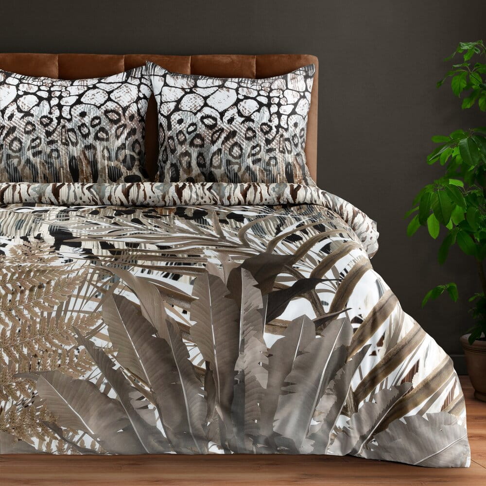 Pościel bawełniana 160x200 cm brązowa z designerskim wzorem EVA 14