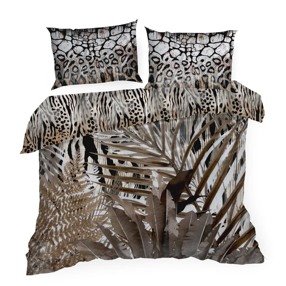 Pościel bawełniana 160x200 cm brązowa z designerskim wzorem EVA 14