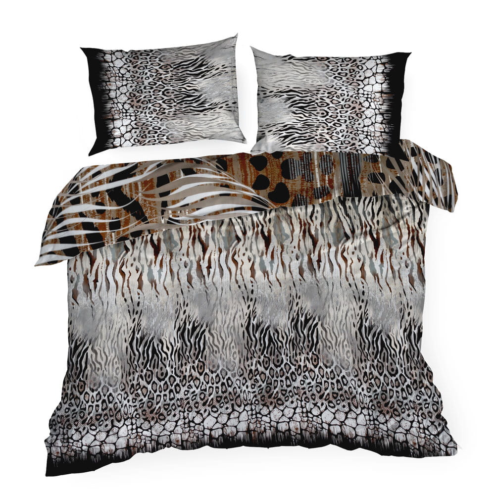 Pościel bawełniana 160x200 cm brązowa z designerskim wzorem EVA 14