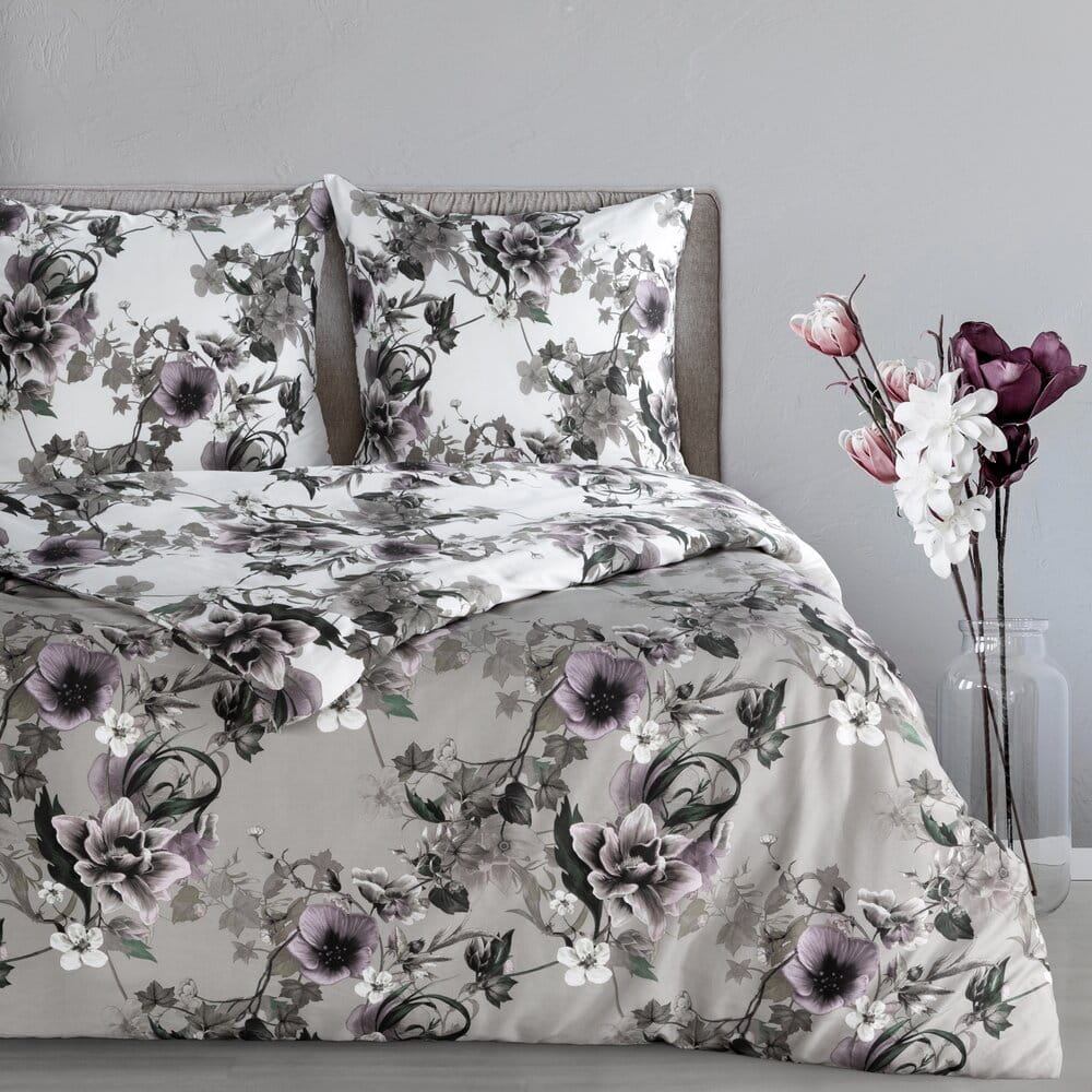 Pościel 220x200 cm bawełniana popielata dwustronna z wzorem kwiatowym NIKA 54