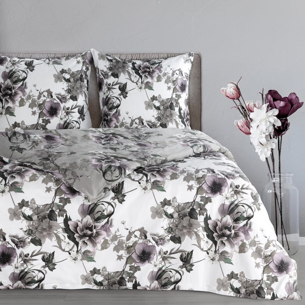 Pościel 220x200 cm bawełniana popielata dwustronna z wzorem kwiatowym NIKA 54