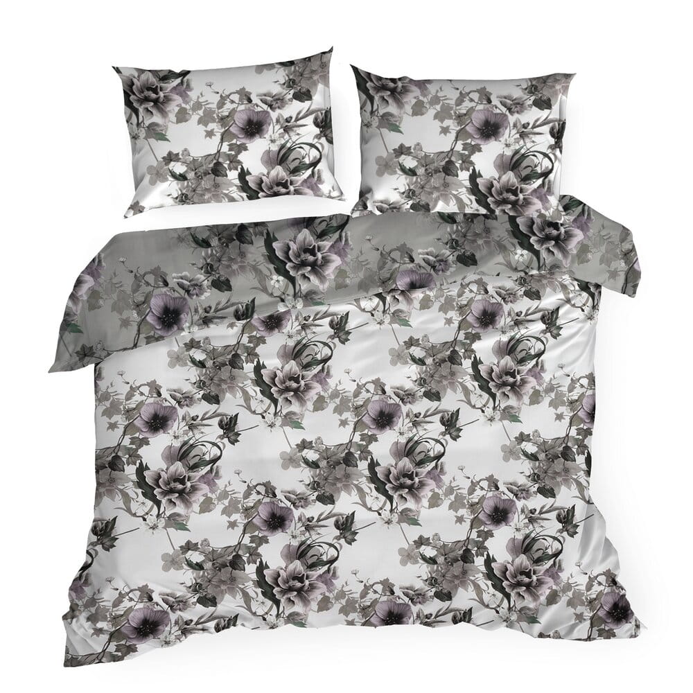 Pościel 220x200 cm bawełniana popielata dwustronna z wzorem kwiatowym NIKA 54