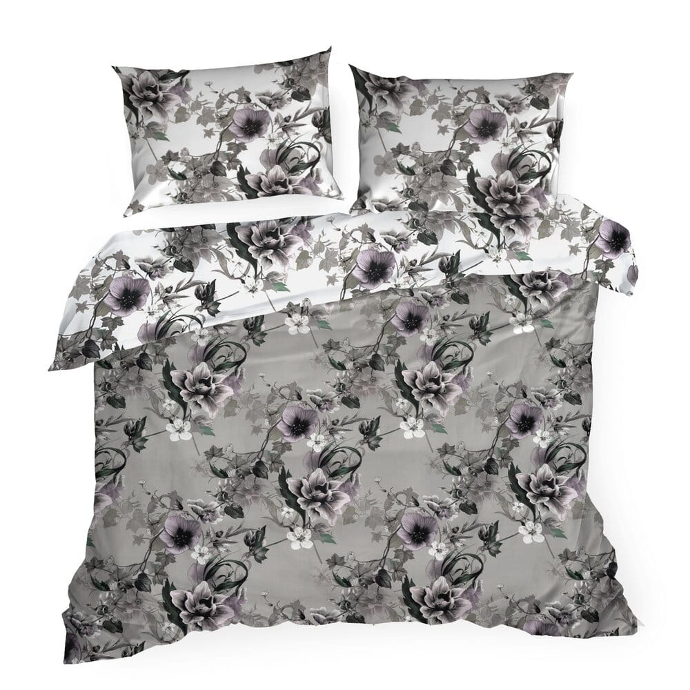 Pościel 220x200 cm bawełniana popielata dwustronna z wzorem kwiatowym NIKA 54