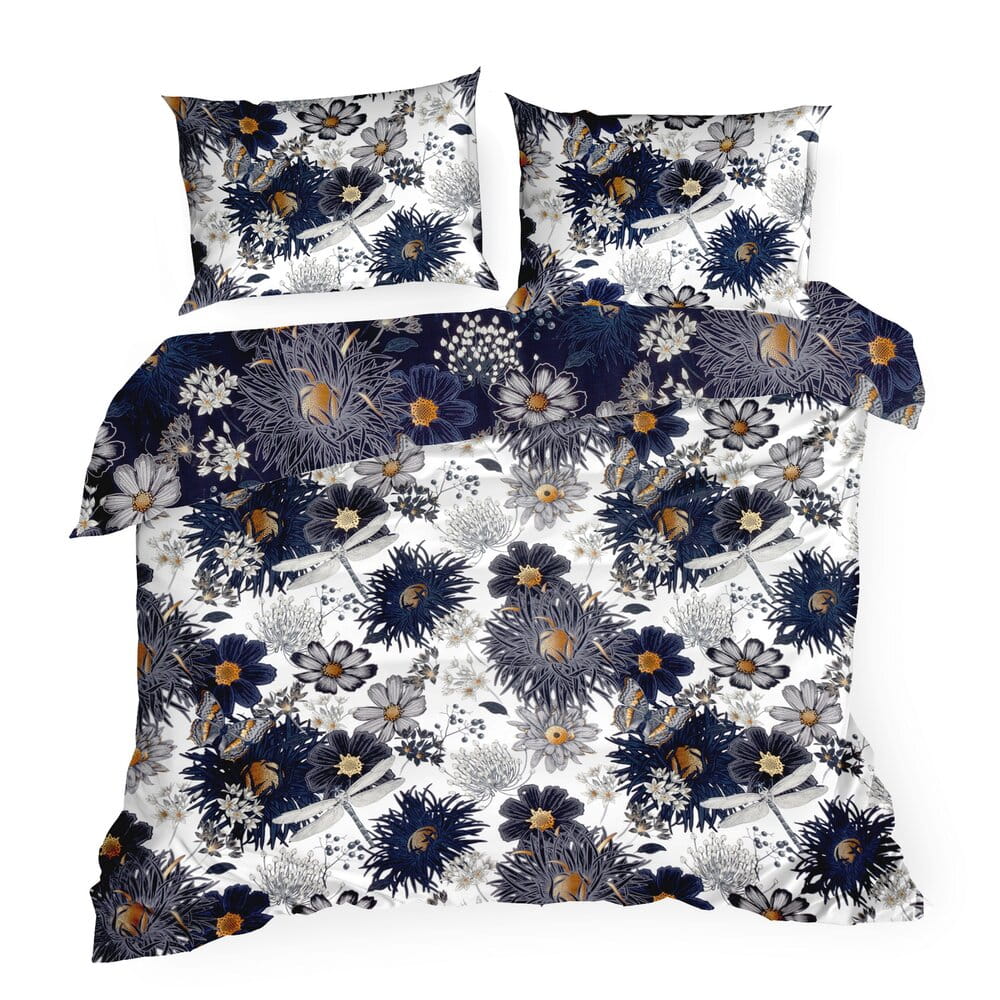 Pościel 220x200 cm bawełniana ciemnogranatowa dwustronna z wzorem kwiatowym NIKA 55