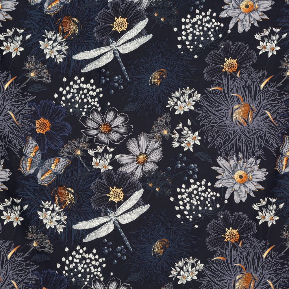 Pościel 220x200 cm bawełniana ciemnogranatowa dwustronna z wzorem kwiatowym NIKA 55