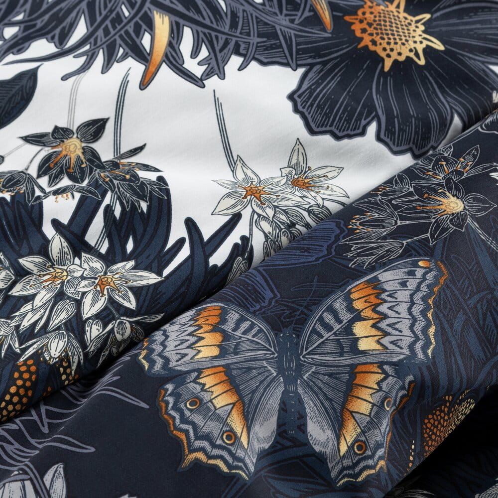 Pościel 220x200 cm bawełniana ciemnogranatowa dwustronna z wzorem kwiatowym NIKA 55