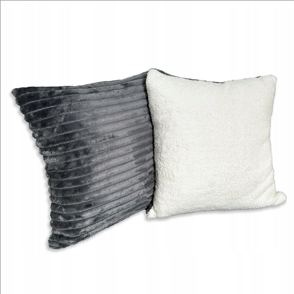 Poszewka dekoracyjna CAPRI z welwetu pikowana w paski 40x40 cm szara