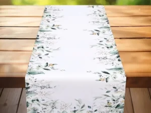 Bieżnik Flower 40x140 cm biały z roślinnym wzorem
