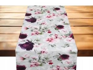 Bieżnik Flower 40x140 cm szary z kwiatowym