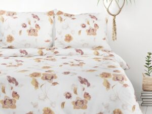 Poście z mikrowłókna biała z brązowym motywem kwiatowym IGA Design 91 l 140x200 cm