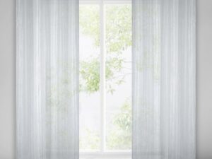 Firana o ozdobnym splocie w formie siatki 140x250 cm szara