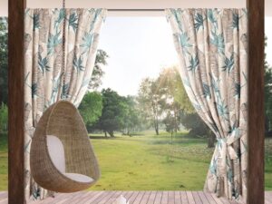 Zasłona GARDEN do ogrodu i na taras wodoodporna z motywem botanicznym na tunelu 155x200 cm