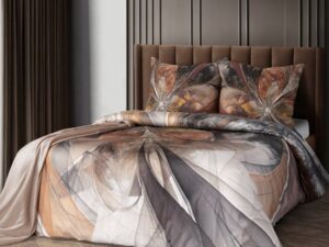 Pościel 160x200 cm z bawełny kremowa z designerskim wzorem LUMEA