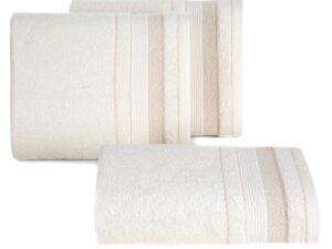 Ręcznik do rąk 30x50 cm APRIL bawełniany kolor kremowy w pasy przetykany błyszczącą nicią