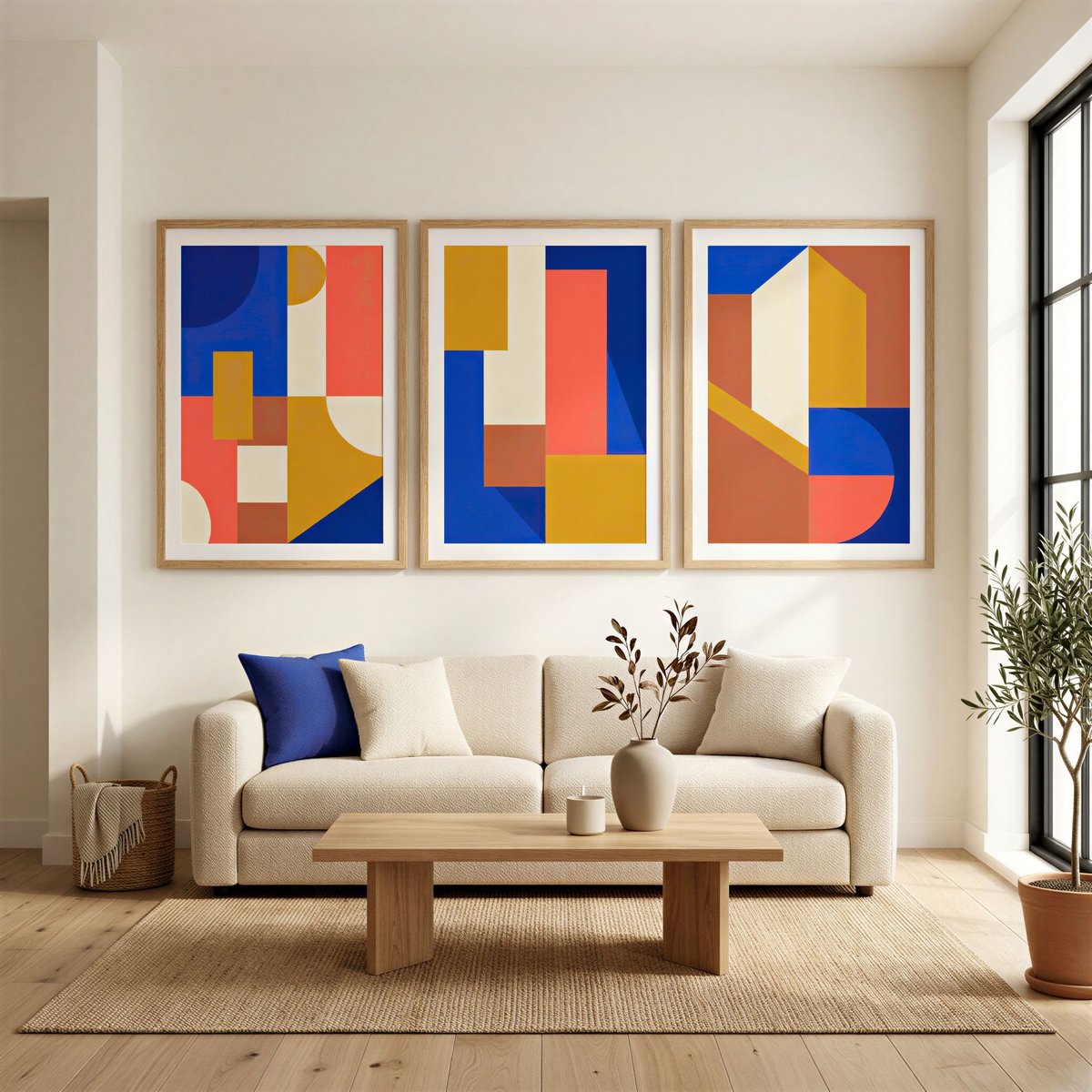 Jak ocieplić minimalistyczny salon za pomocą pastelowych plakatów